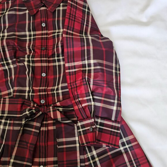 Talbots Red Plaid Long Sleeve Button Front Collared Shirt Dress Size 10 - Picture 8 of 14